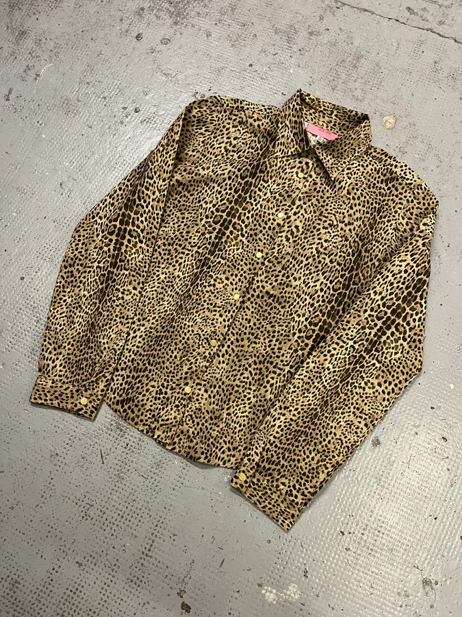 2000s Roberto Cavalli Beige & Black Leopard Shirt - Image 4