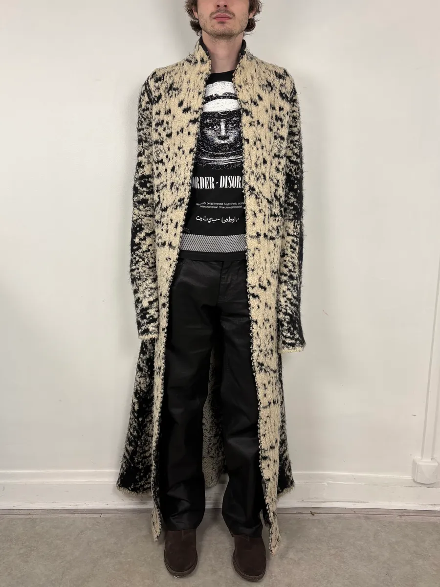 2000s Roberto Cavalli Beige & Black Wool Long Mohair Coat - Image 2