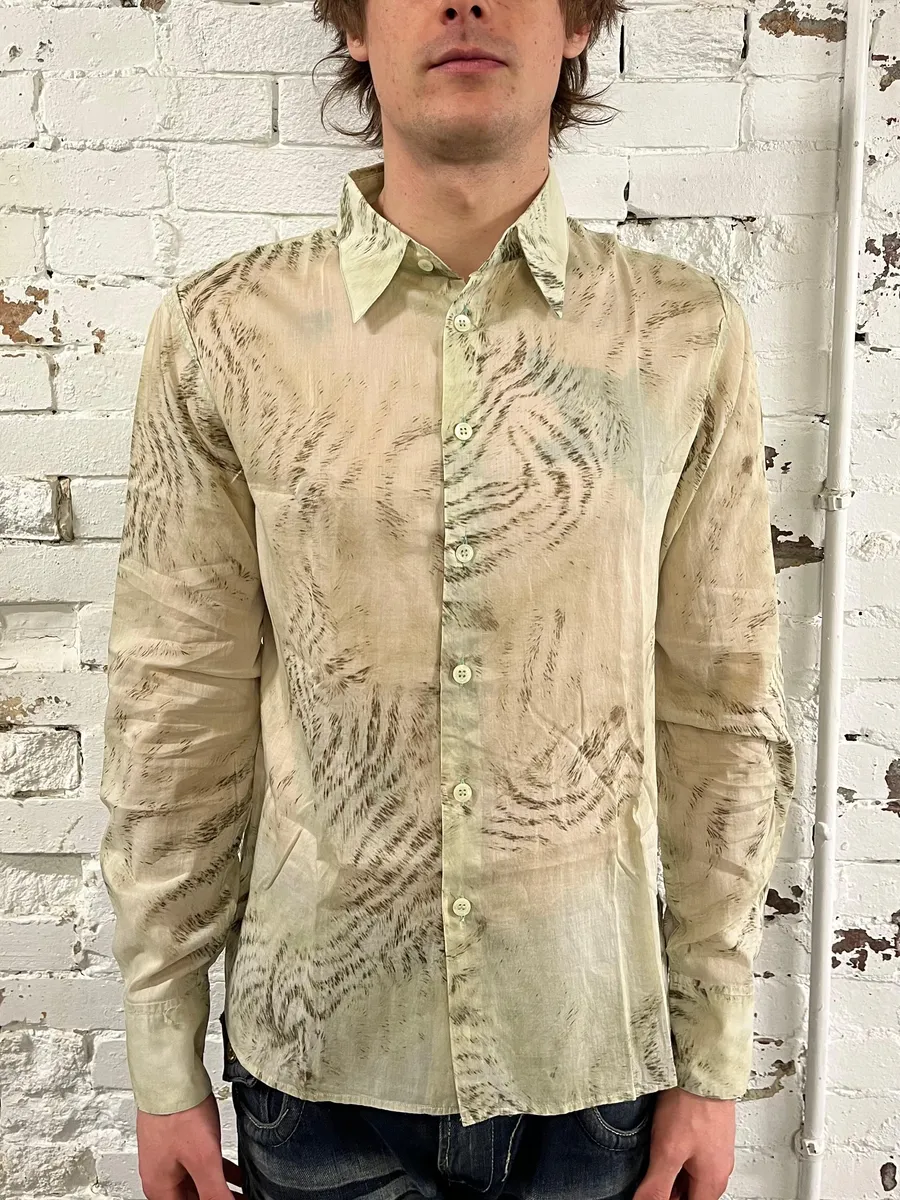 2000s Roberto Cavalli Beige & Black Zebra Shirt - Image 2