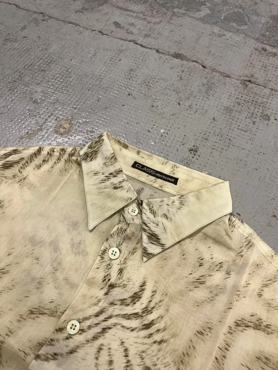 2000s Roberto Cavalli Beige & Black Zebra Shirt - Image 5