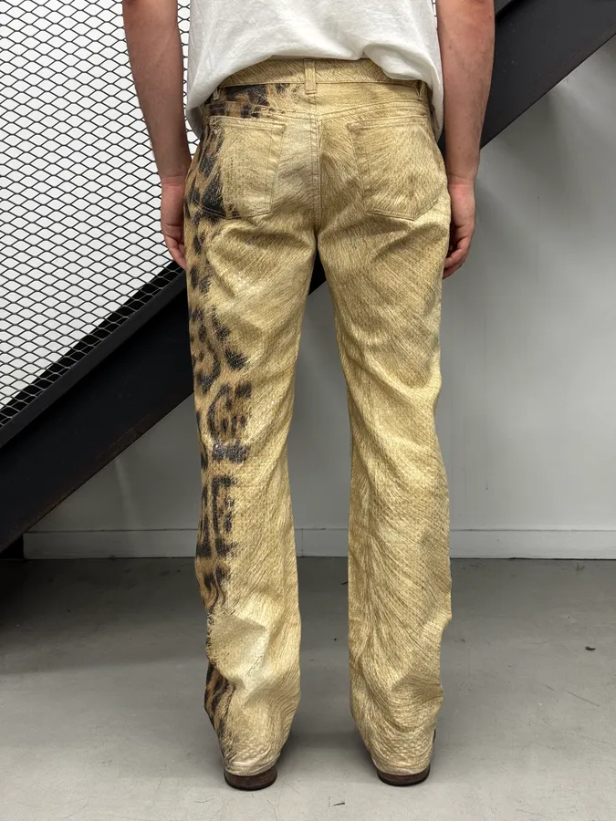 FW2001 Roberto Cavalli Beige Leopard Fury Effect Pants - Image 4