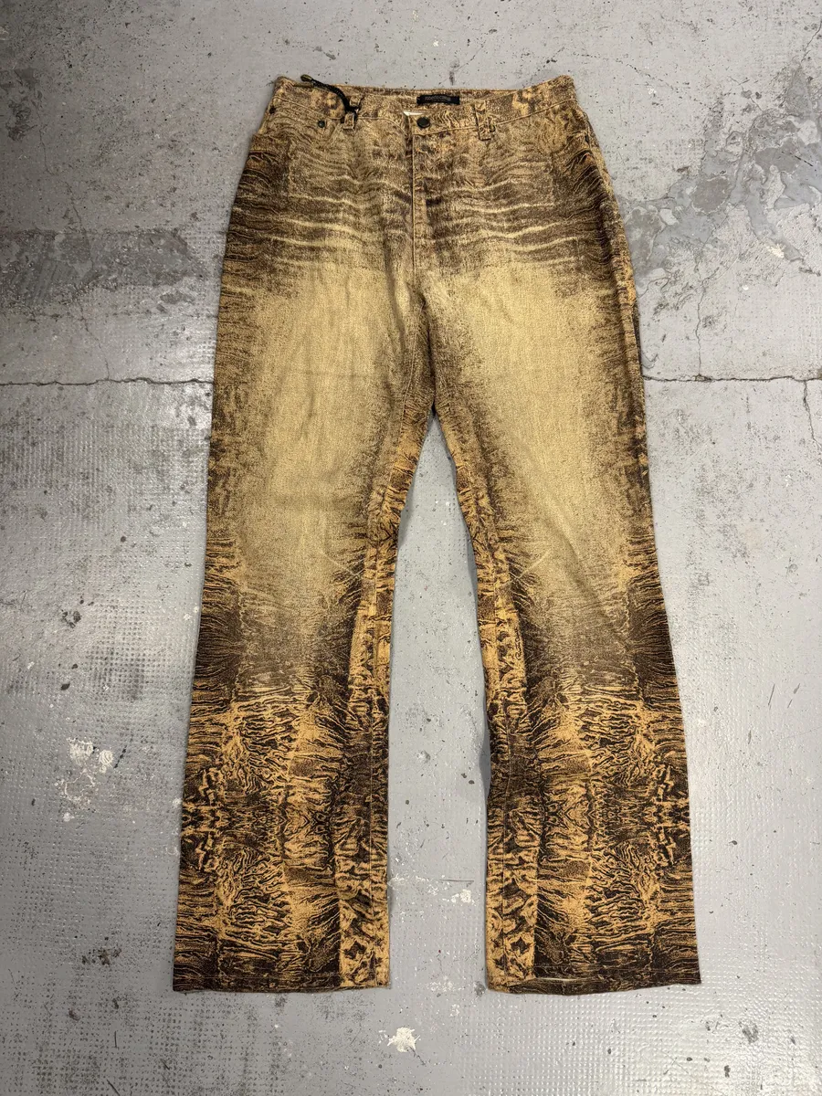 2000s Roberto Cavalli Beige Marble Eroded Effect Pants