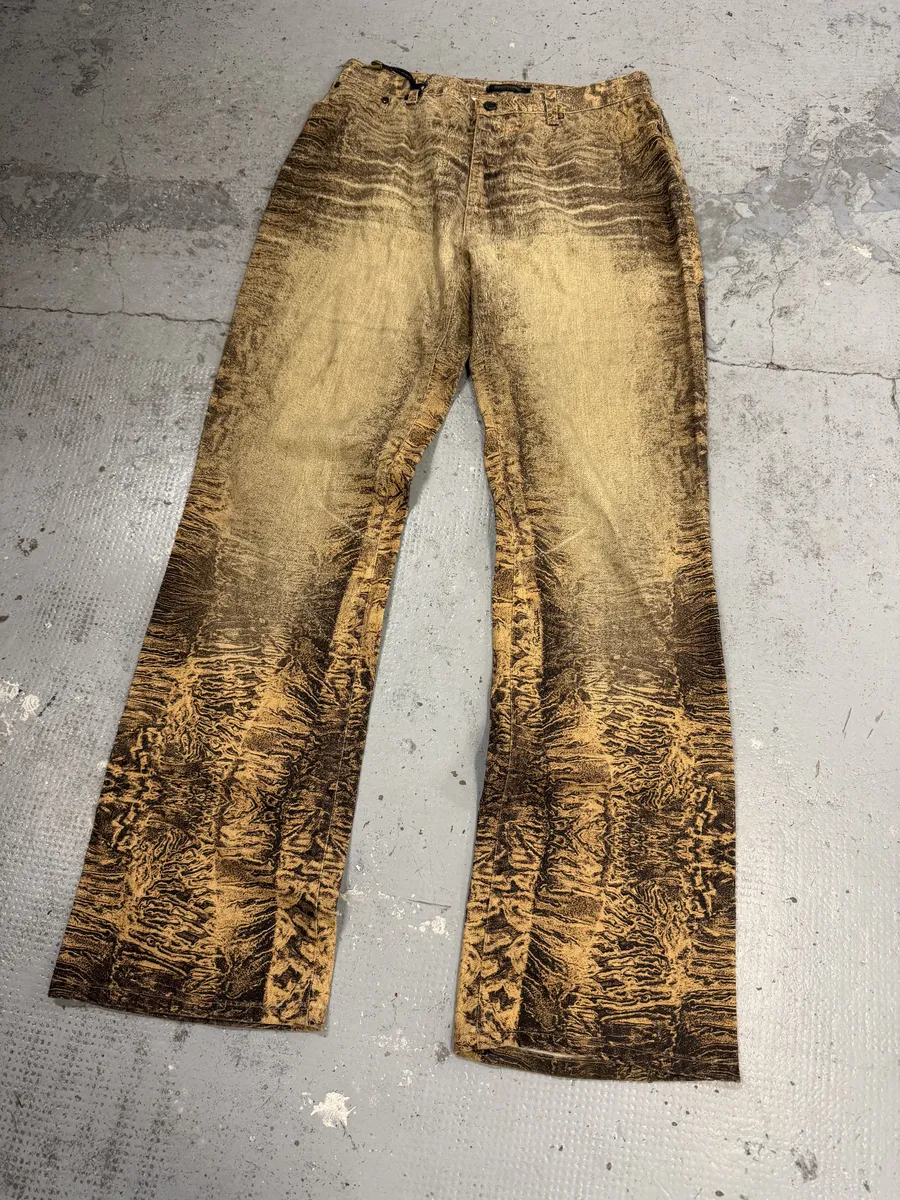 2000s Roberto Cavalli Beige Marble Eroded Effect Pants - Image 3