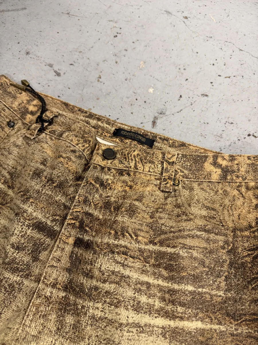 2000s Roberto Cavalli Beige Marble Eroded Effect Pants - Image 8