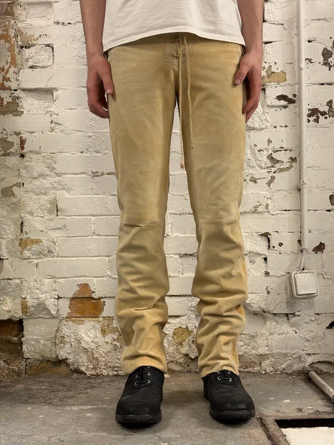 2000s Roberto Cavalli Beige Suede Leather Pants - Image 2