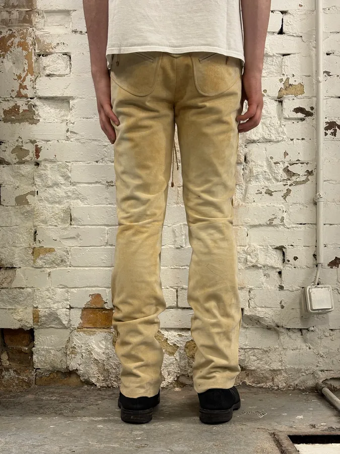 2000s Roberto Cavalli Beige Suede Leather Pants - Image 4