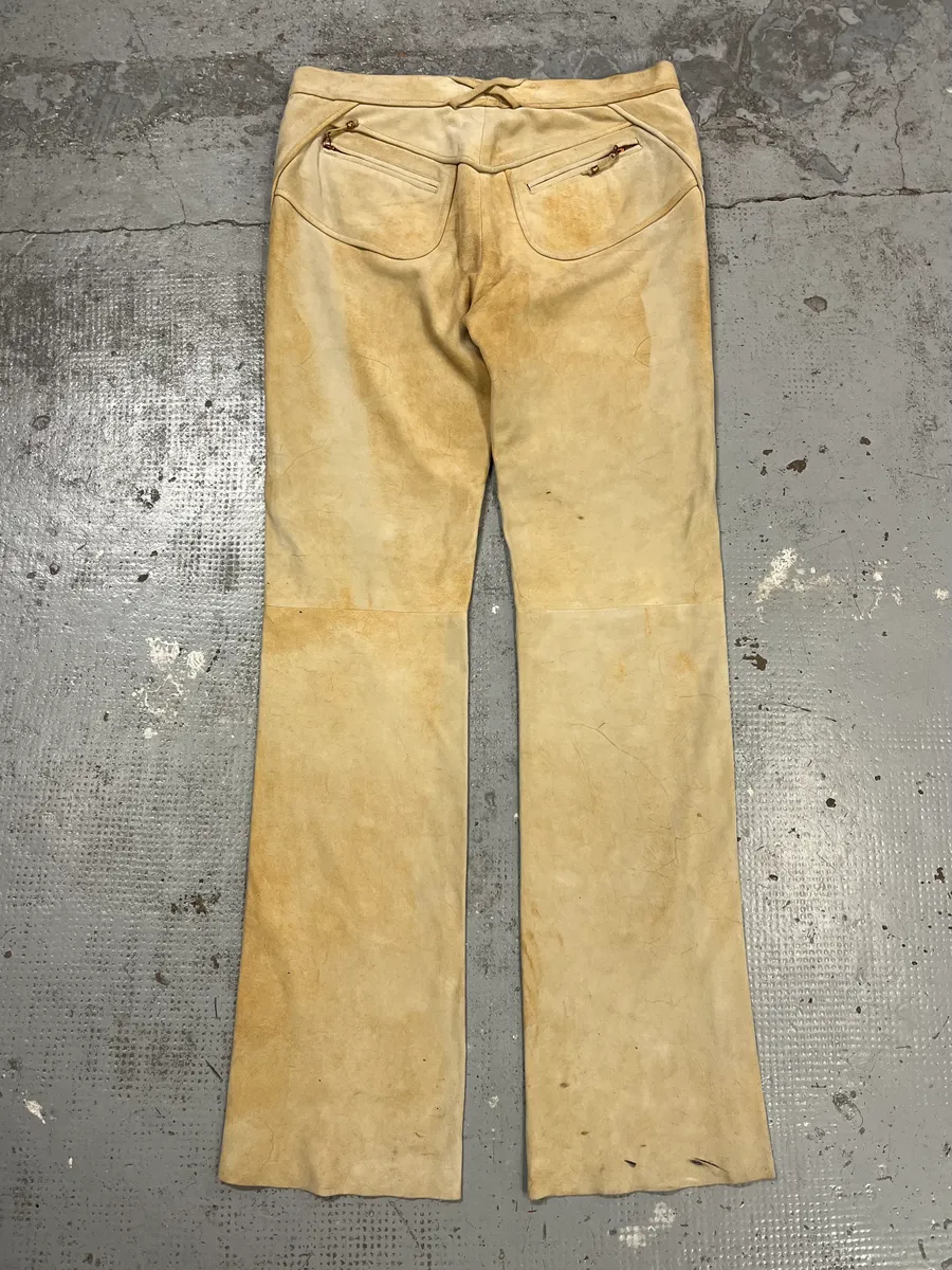 2000s Roberto Cavalli Beige Suede Leather Pants - Image 7