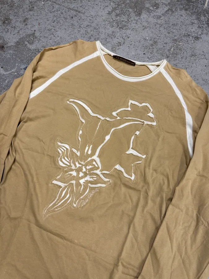 2000s Roberto Cavalli Beige & White Flowers Longsleeves - Image 4