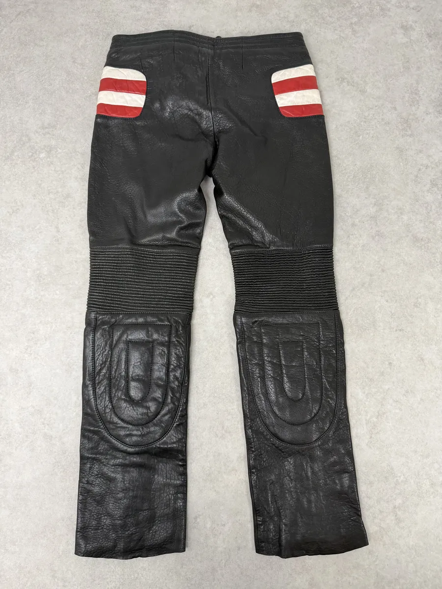2000s Roberto Cavalli Biker Grain Black Leather Pants