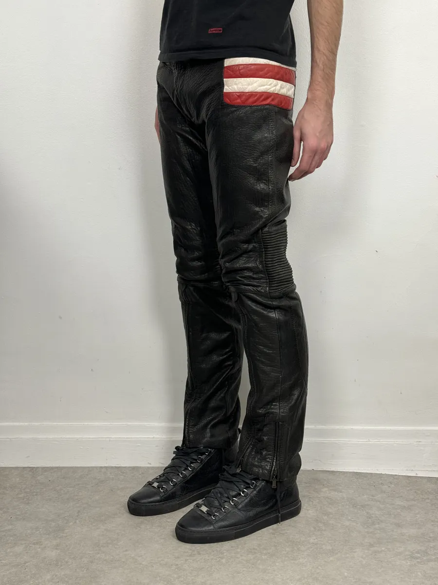 2000s Roberto Cavalli Biker Grain Black Leather Pants - Image 4