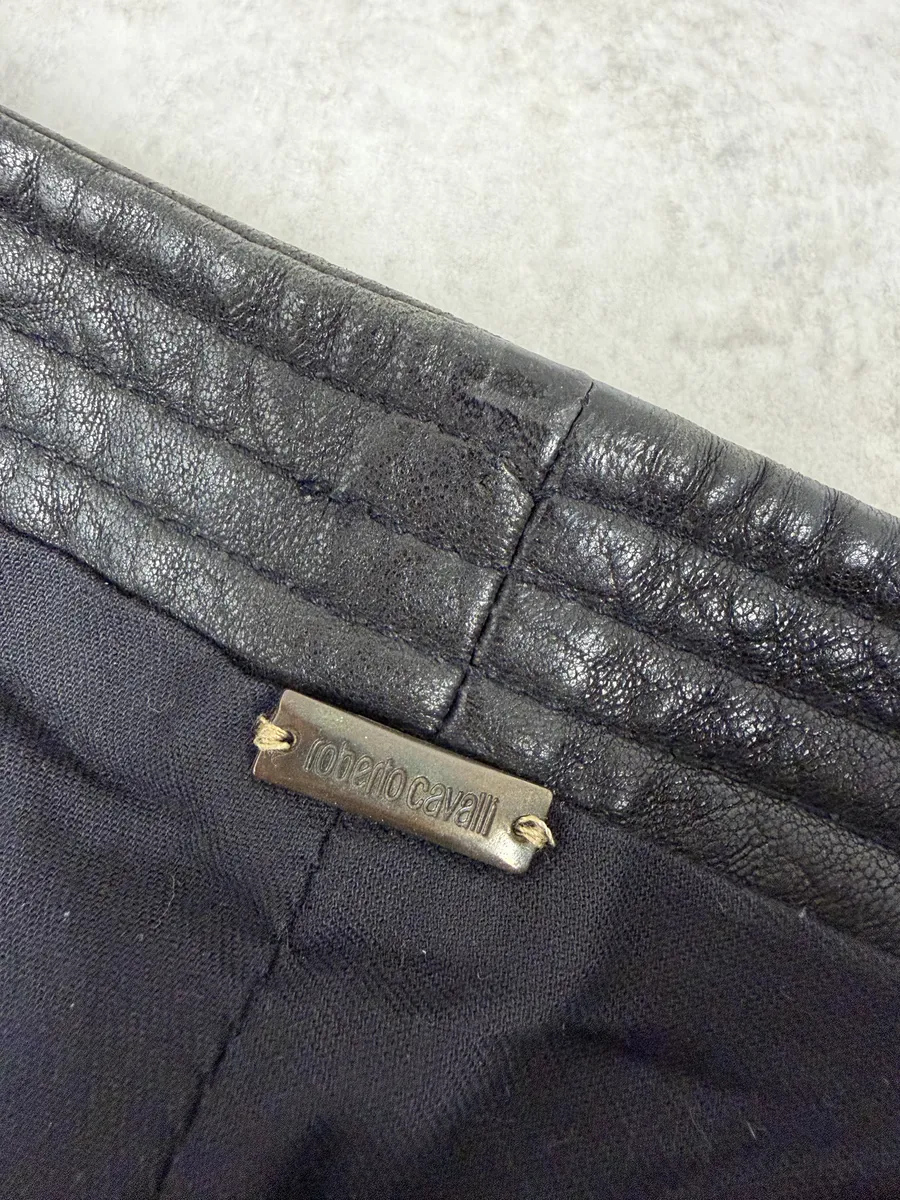 2000s Roberto Cavalli Biker Grain Black Leather Pants - Image 7