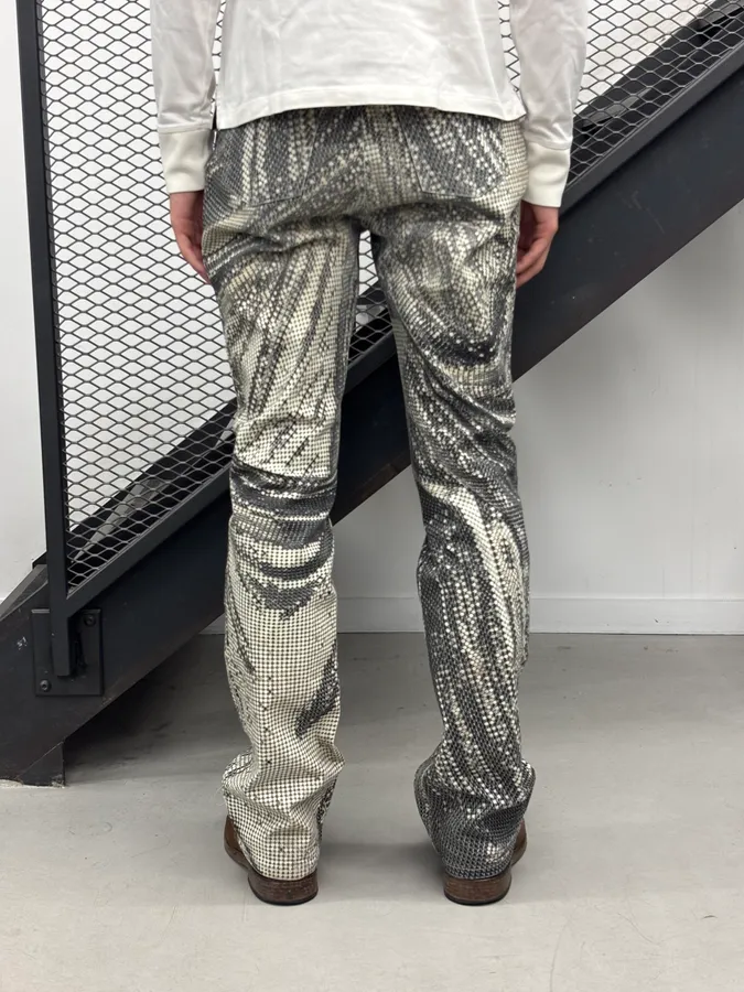 2000s Roberto Cavalli Black & Cream Sequin Optical Pants - Image 4