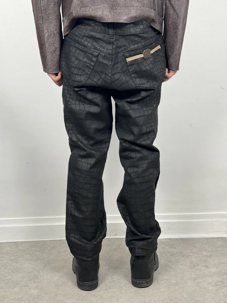 2000s Roberto Cavalli Black Crocodile Effect Obscure Pants - Image 3