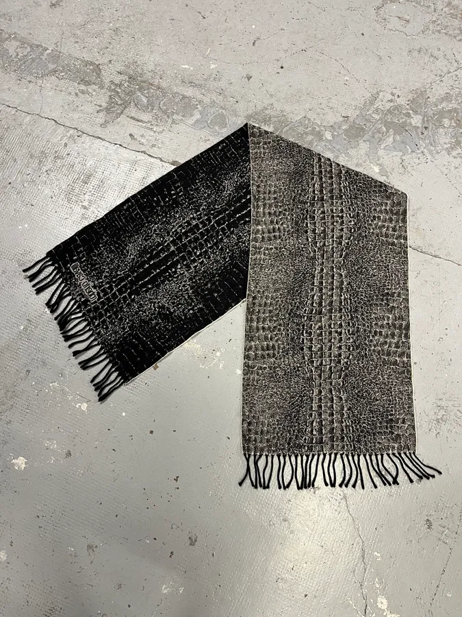 2000s Roberto Cavalli Black Crocodile Wool Scarf