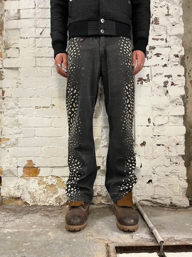2000s Roberto Cavalli Black Denim Polka Dot Jeans - Image 3
