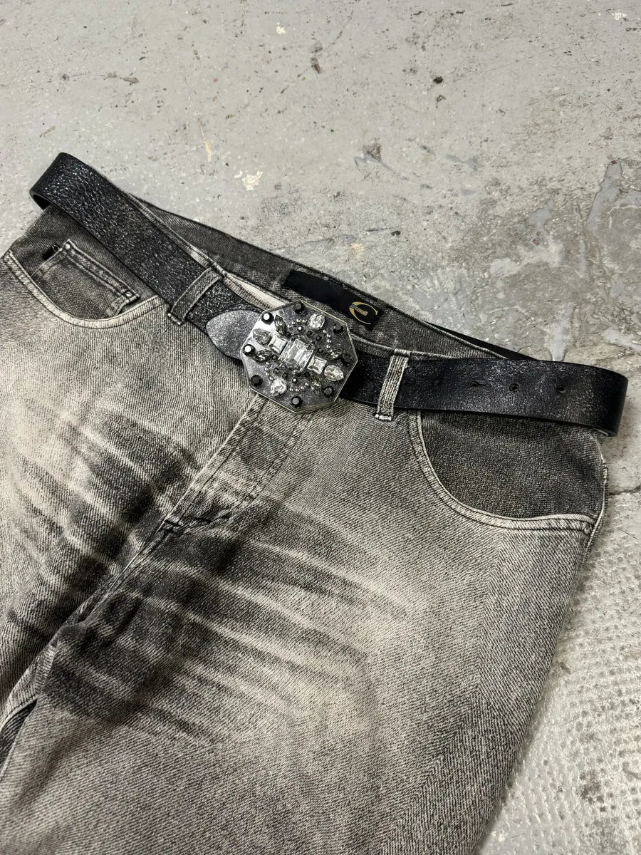 2000s Roberto Cavalli Black Embellished Buckle Leather Belt
