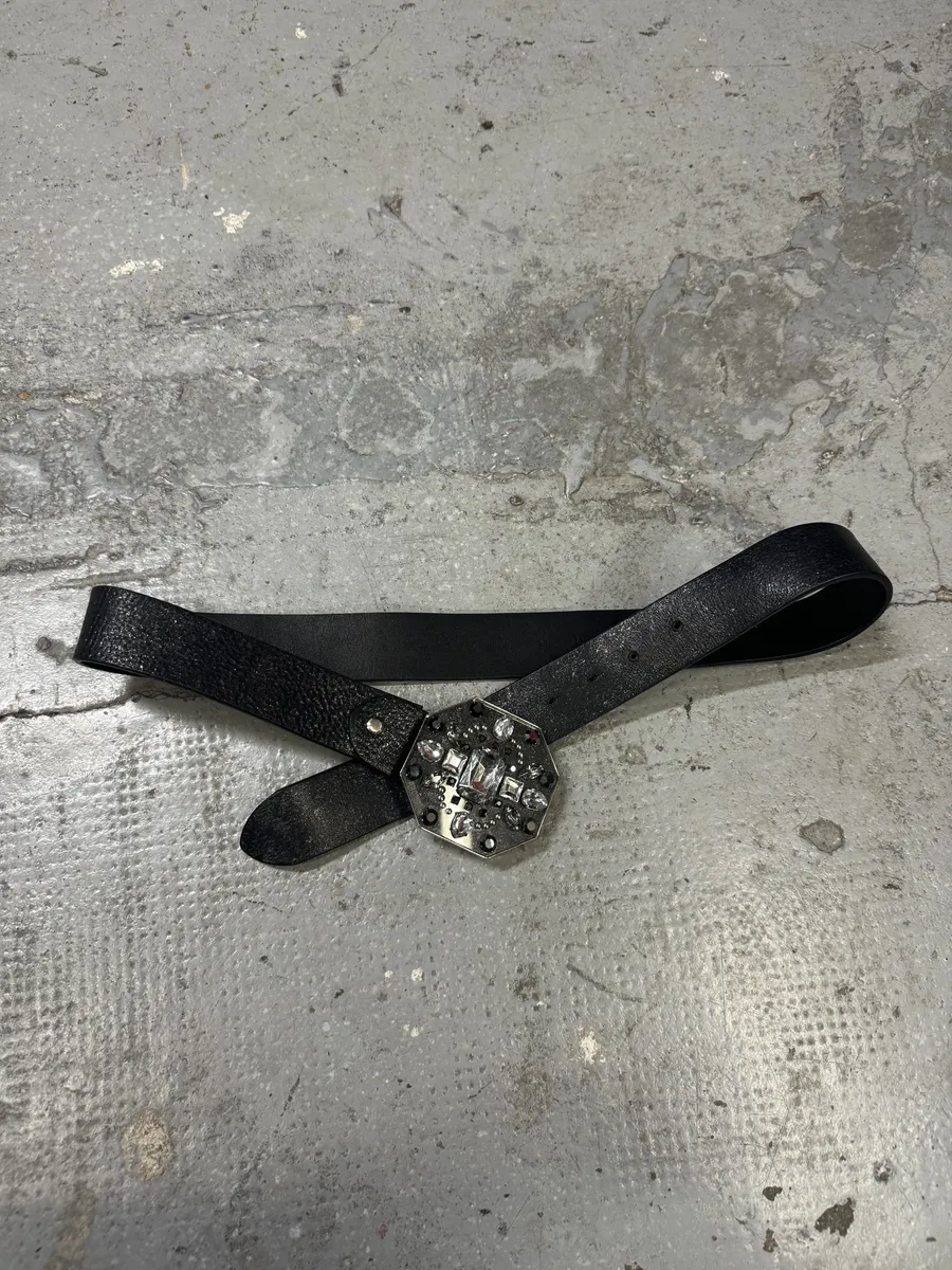 2000s Roberto Cavalli Black Embellished Buckle Leather Belt - Image 6
