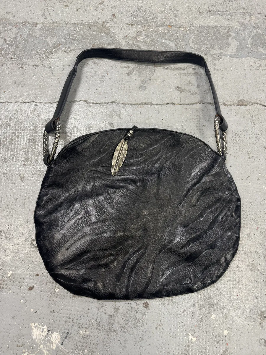 2000s Roberto Cavalli Black Feather Shoulder Bag