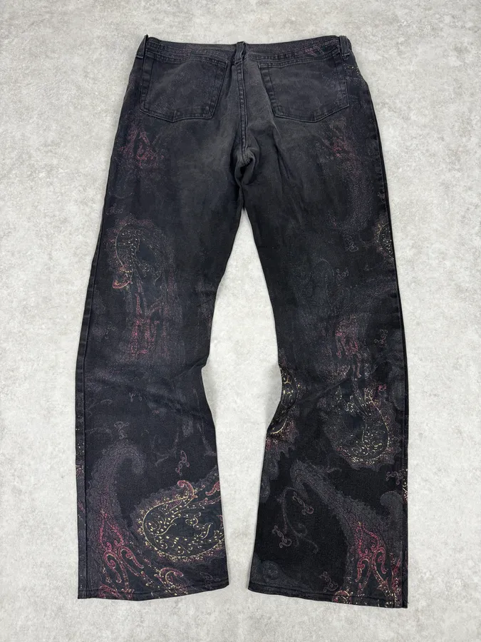 2000s Roberto Cavalli Black & Gold Paisley Pattern Jeans - Image 5