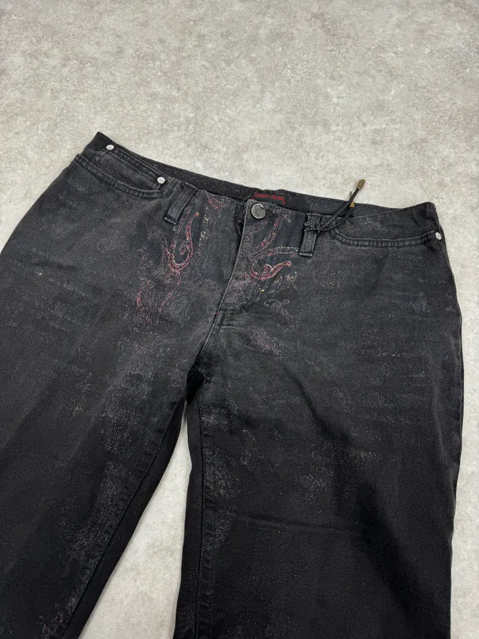 2000s Roberto Cavalli Black & Gold Paisley Pattern Jeans - Image 6