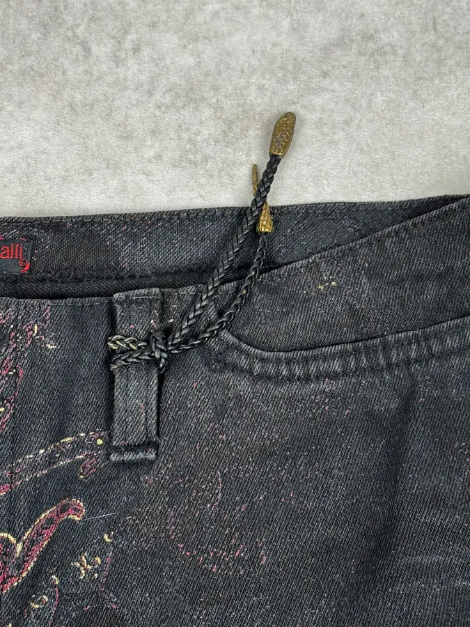2000s Roberto Cavalli Black & Gold Paisley Pattern Jeans - Image 9