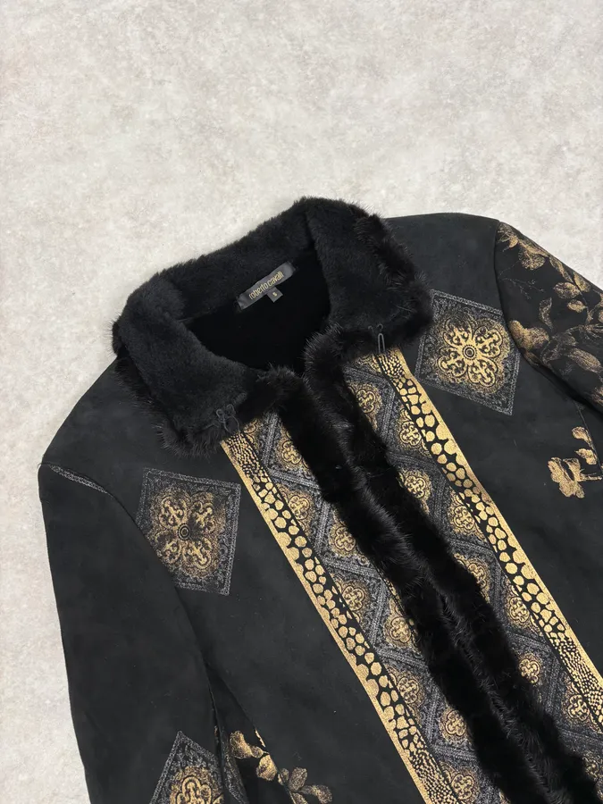 2000s Roberto Cavalli Black & Golden Royal Shearling Jacket - Image 5