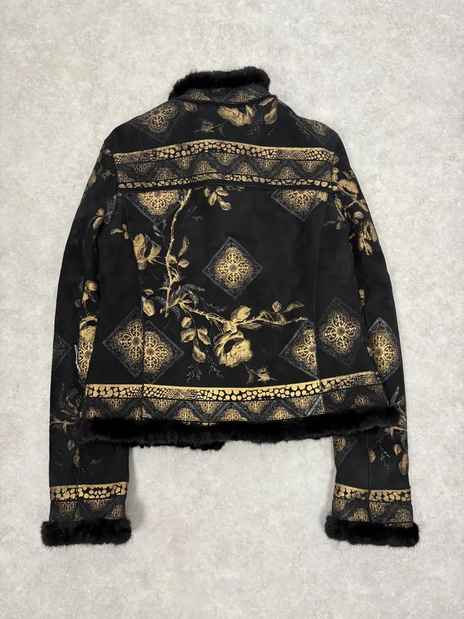 2000s Roberto Cavalli Black & Golden Royal Shearling Jacket - Image 6