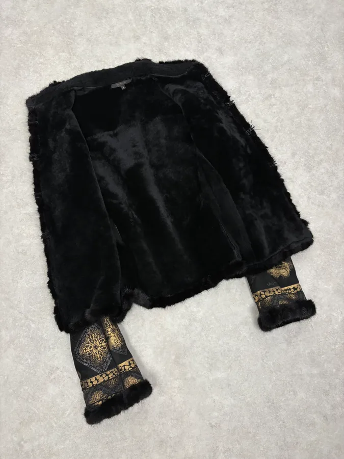 2000s Roberto Cavalli Black & Golden Royal Shearling Jacket - Image 7