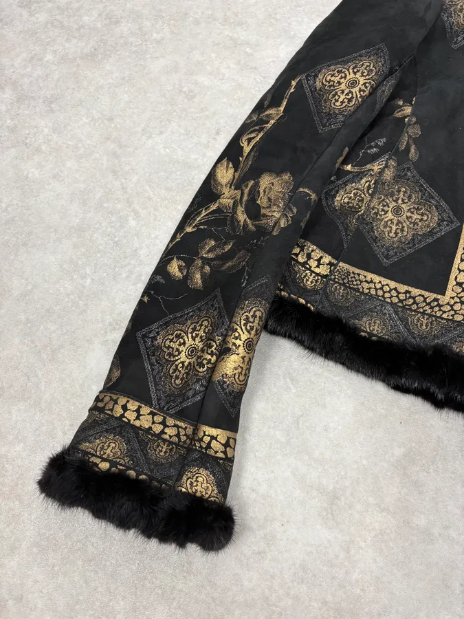 2000s Roberto Cavalli Black & Golden Royal Shearling Jacket - Image 9