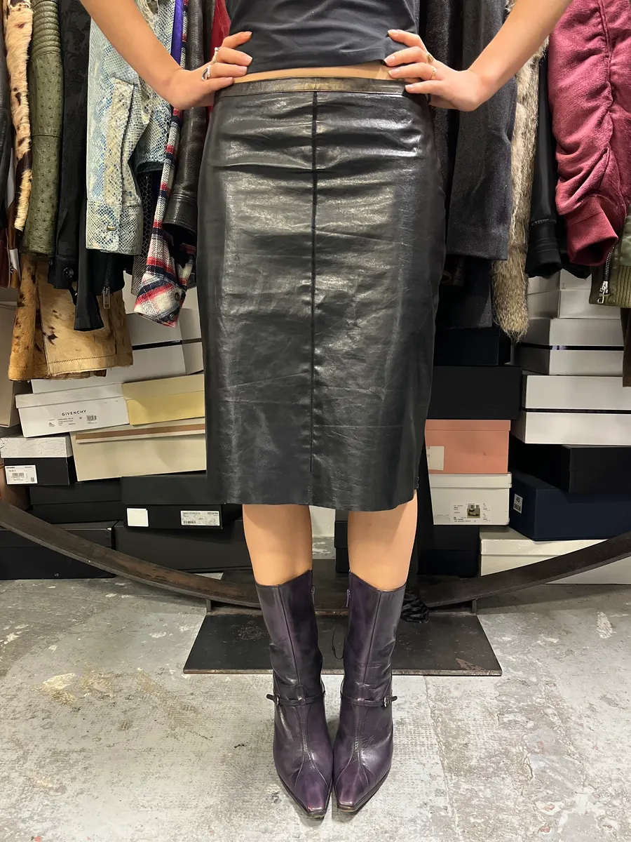 2000s Roberto Cavalli Black Leather Premium Skirt