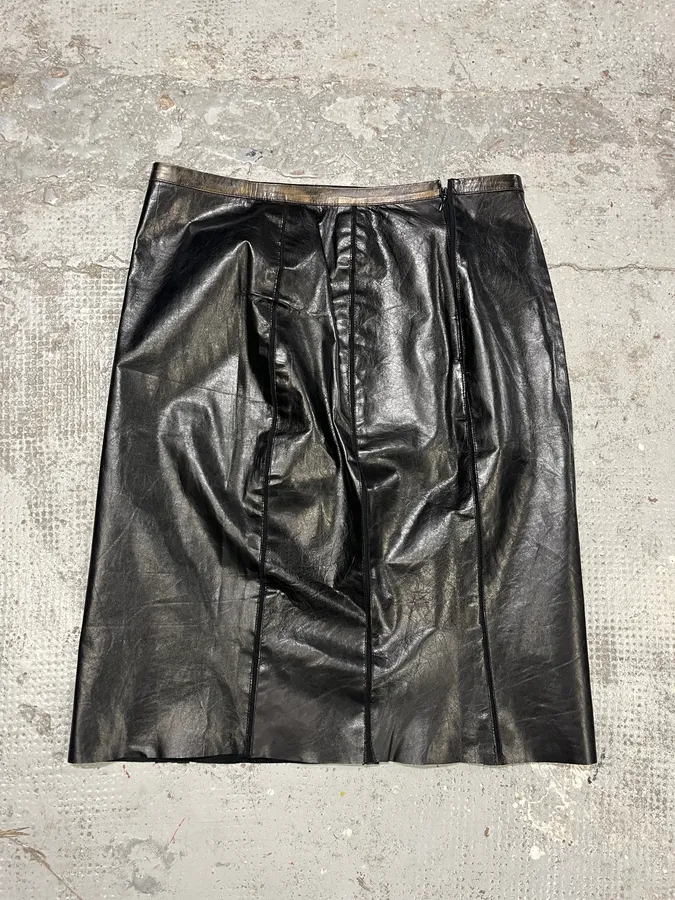 2000s Roberto Cavalli Black Leather Premium Skirt - Image 6
