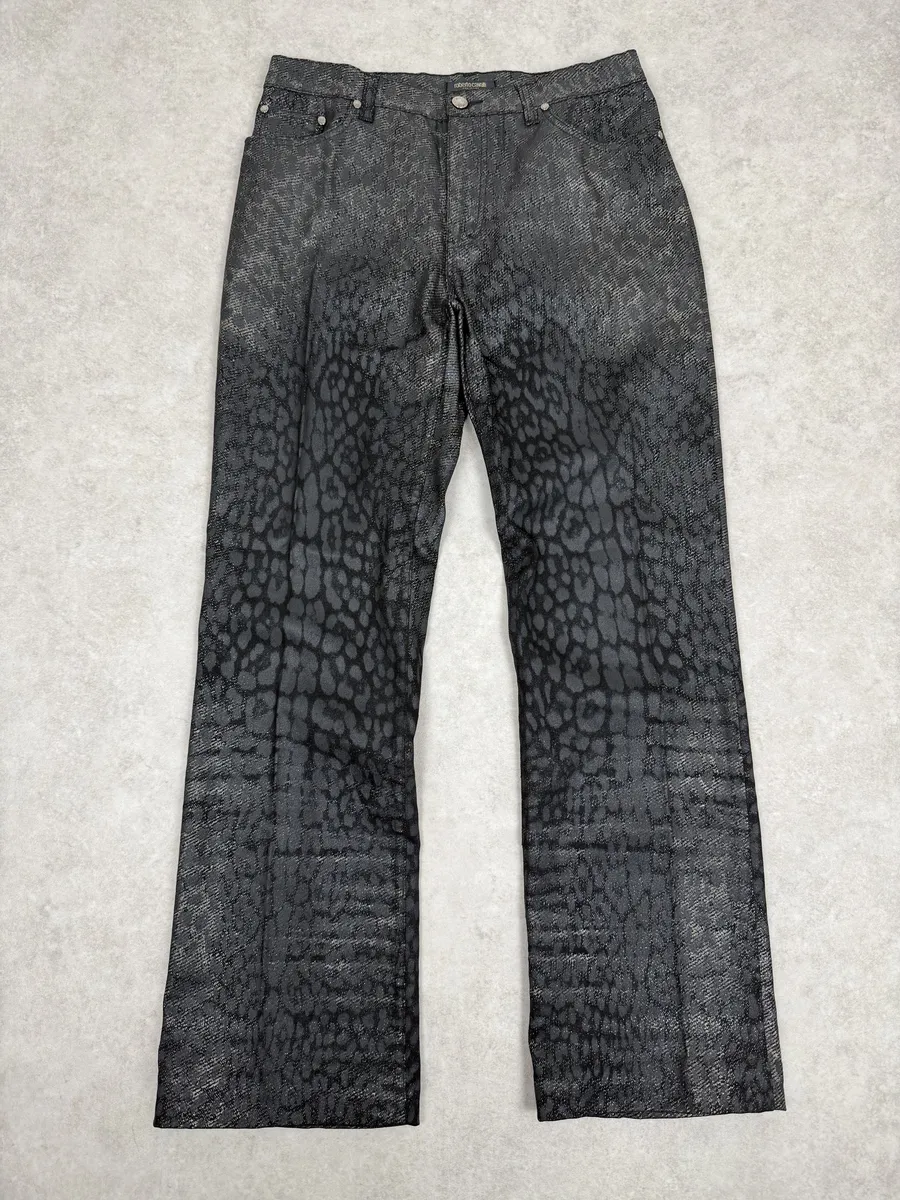 2000s Roberto Cavalli Black Leopard Pants