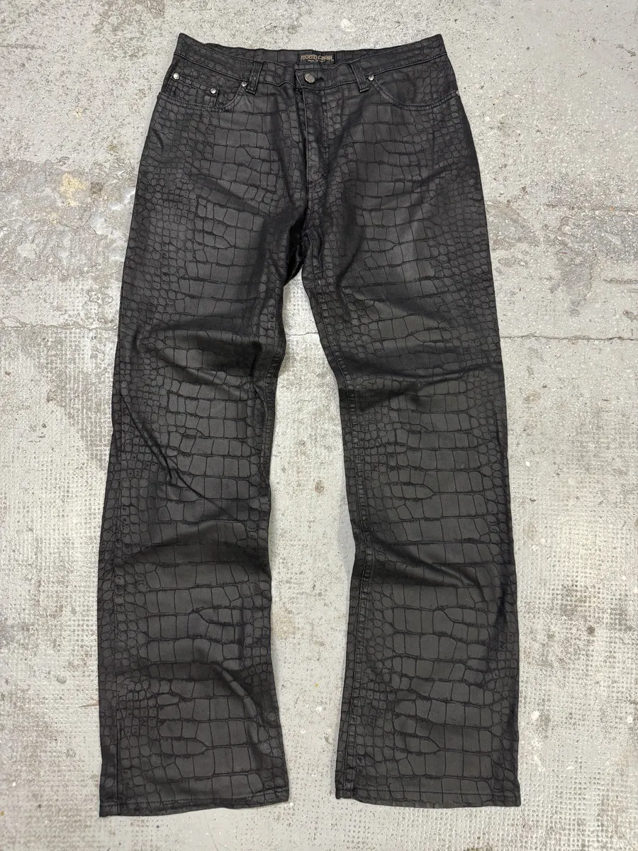 2000s Roberto Cavalli Black Obscure Crocodile Effect Pants
