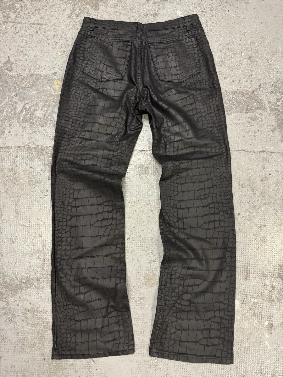 2000s Roberto Cavalli Black Obscure Crocodile Effect Pants - Image 2
