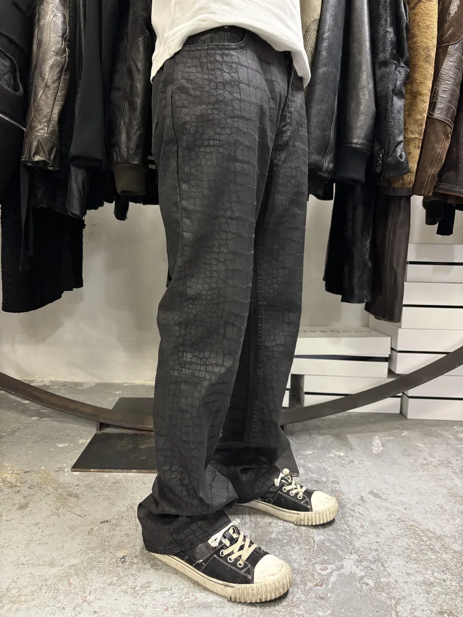 2000s Roberto Cavalli Black Obscure Crocodile Effect Pants - Image 3