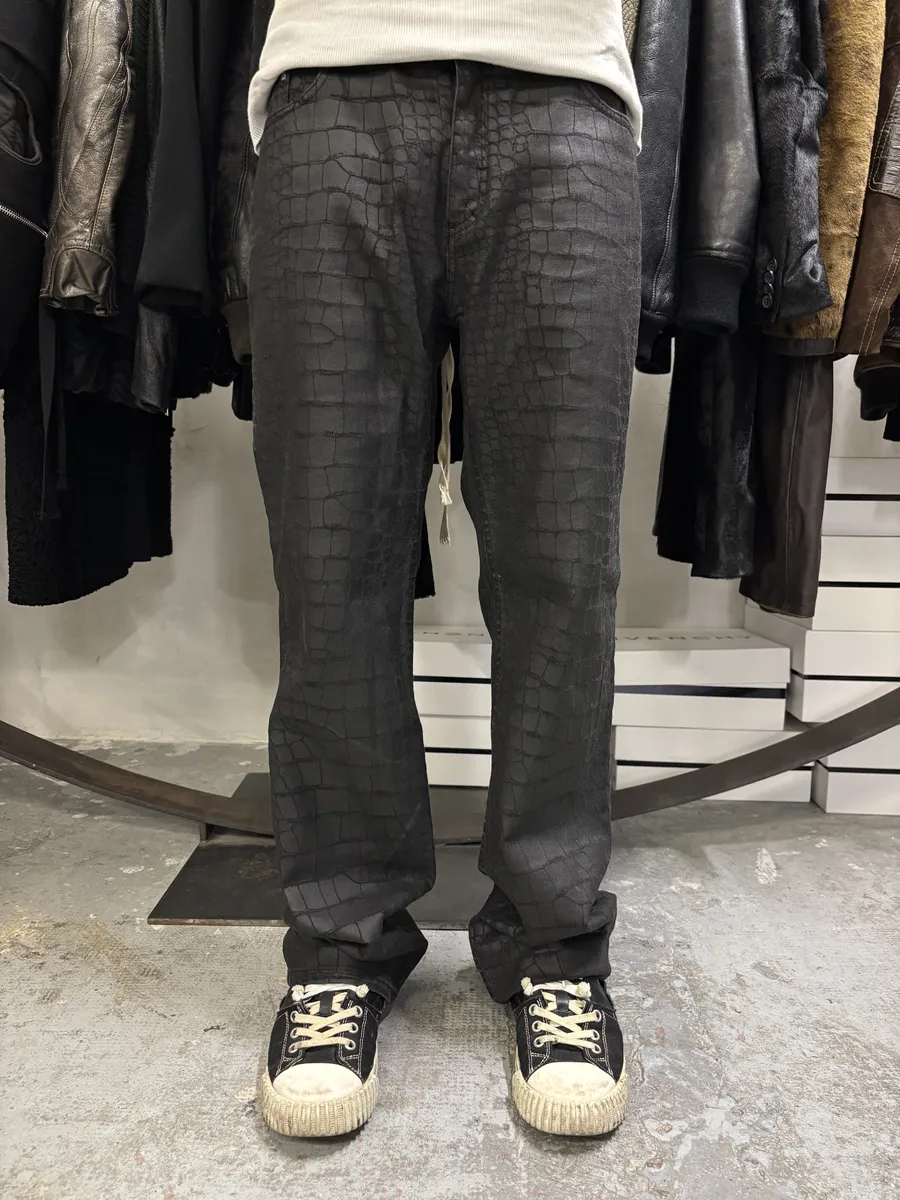 2000s Roberto Cavalli Black Obscure Crocodile Effect Pants - Image 4