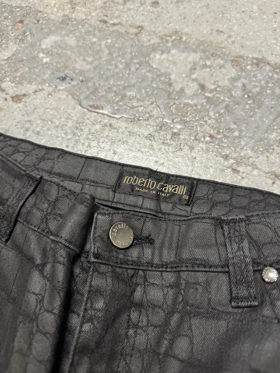 2000s Roberto Cavalli Black Obscure Crocodile Effect Pants - Image 7