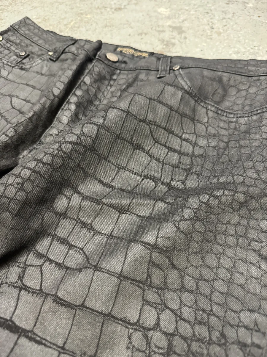 2000s Roberto Cavalli Black Obscure Crocodile Effect Pants - Image 9