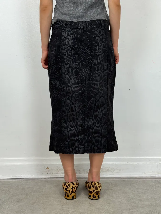 2000s Roberto Cavalli Black Python Print Skirt