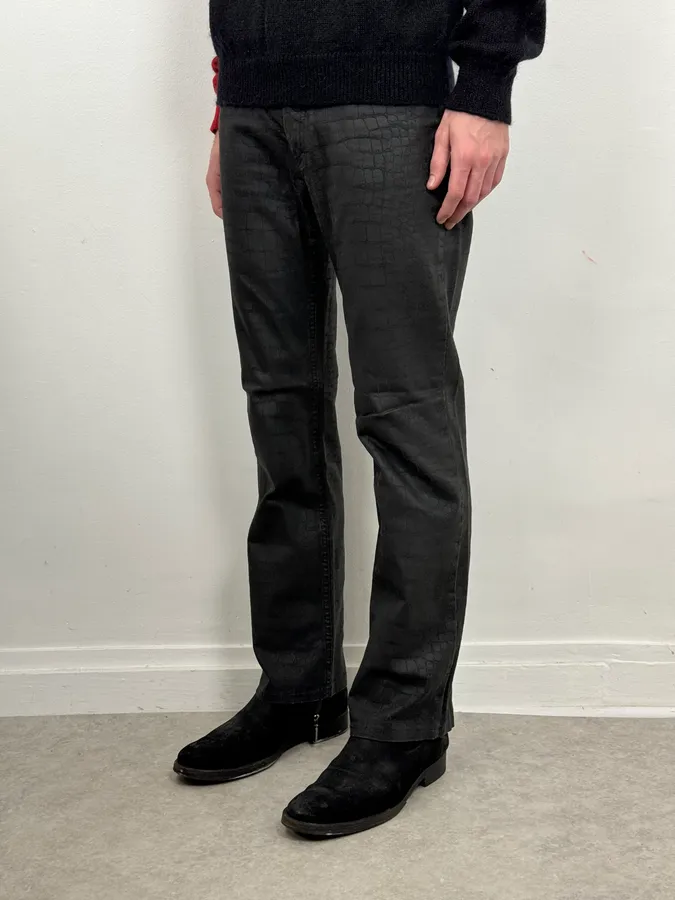 2000s Roberto Cavalli Black Waxed Crocodile Effect Pants - Image 3
