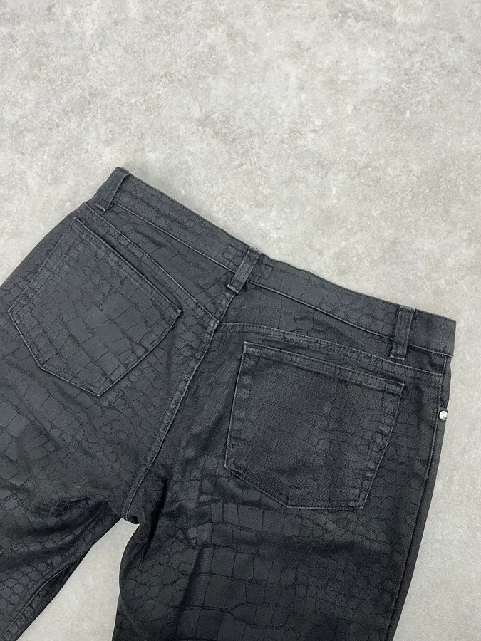 2000s Roberto Cavalli Black Waxed Crocodile Effect Pants - Image 8
