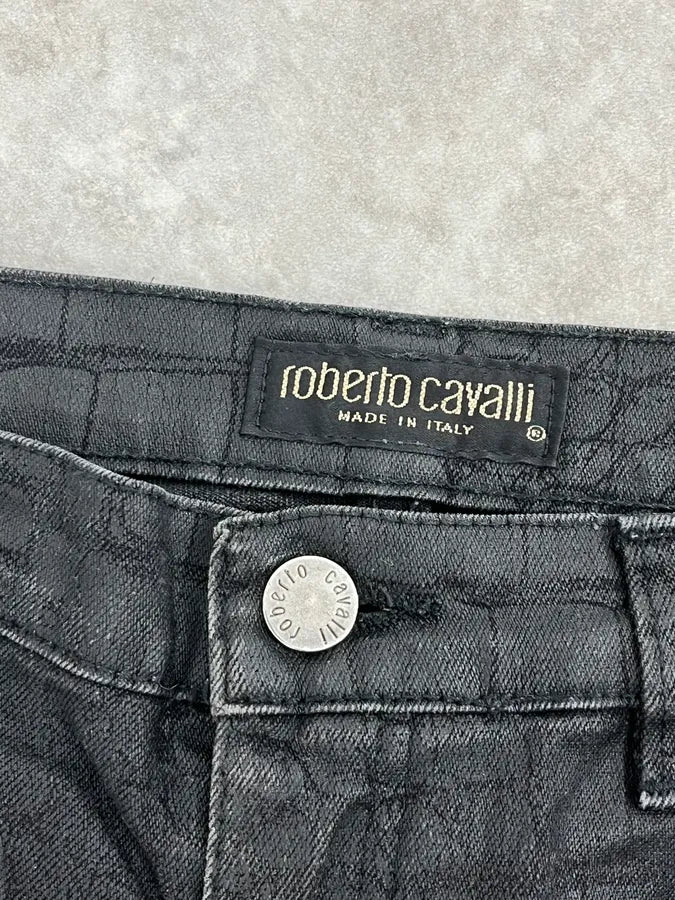 2000s Roberto Cavalli Black Waxed Crocodile Effect Pants - Image 9