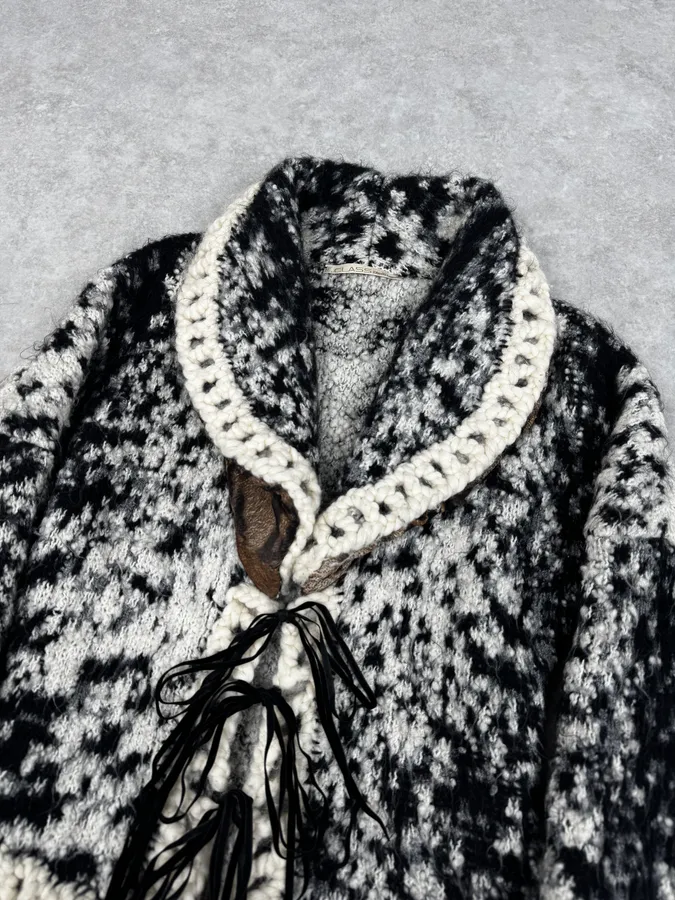 2000s Roberto Cavalli Black & White Leopard Wool Cardigan Jacket - Image 5