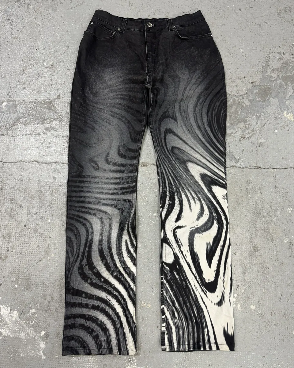 2000s Roberto Cavalli Black & White Wave Pants - Image 8