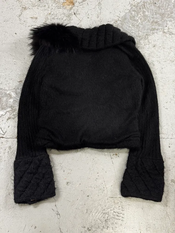 2000s Roberto Cavalli Black Wool Quilted Fox Fur Collar Cardigan - Image 7