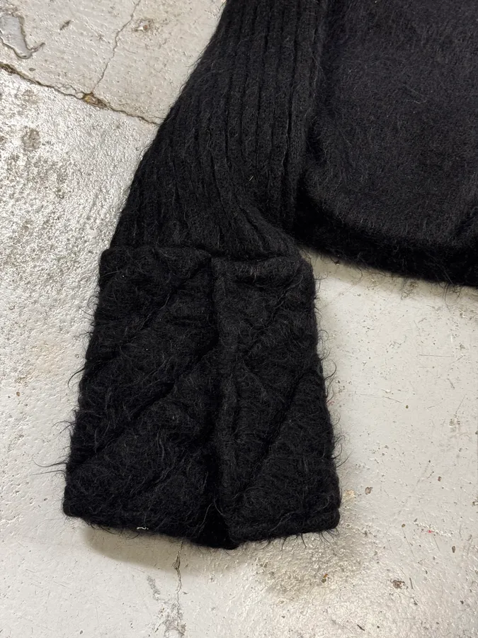 2000s Roberto Cavalli Black Wool Quilted Fox Fur Collar Cardigan - Image 8