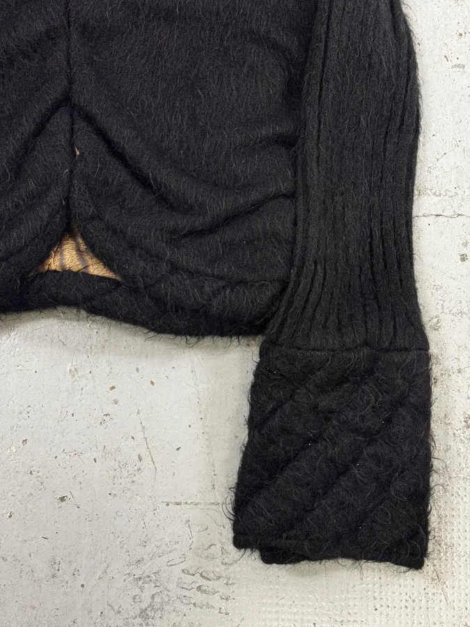 2000s Roberto Cavalli Black Wool Quilted Fox Fur Collar Cardigan - Image 9
