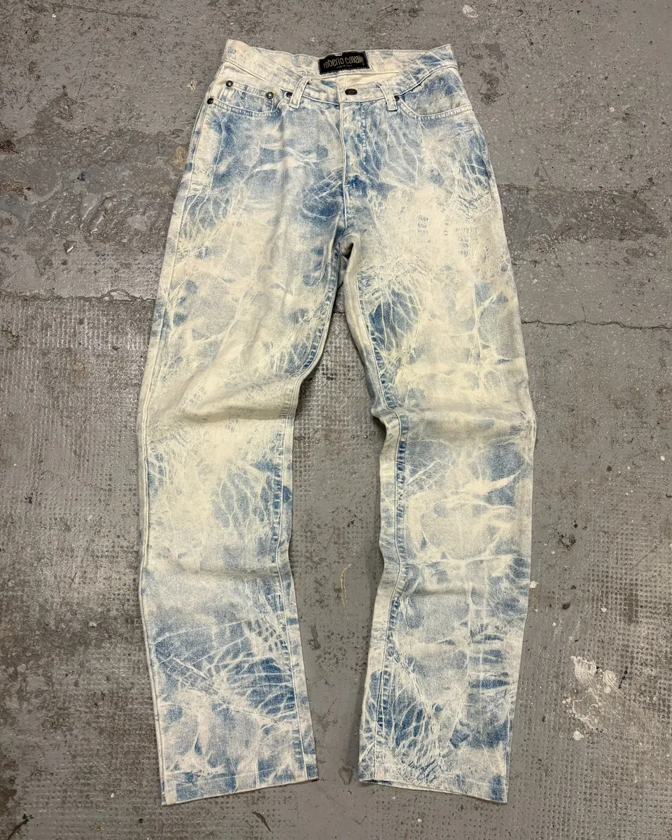 2000s Roberto Cavalli Bleached Blue & White Denim Jeans