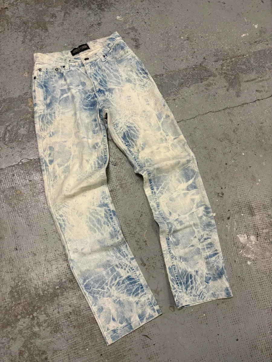 2000s Roberto Cavalli Bleached Blue & White Denim Jeans - Image 8