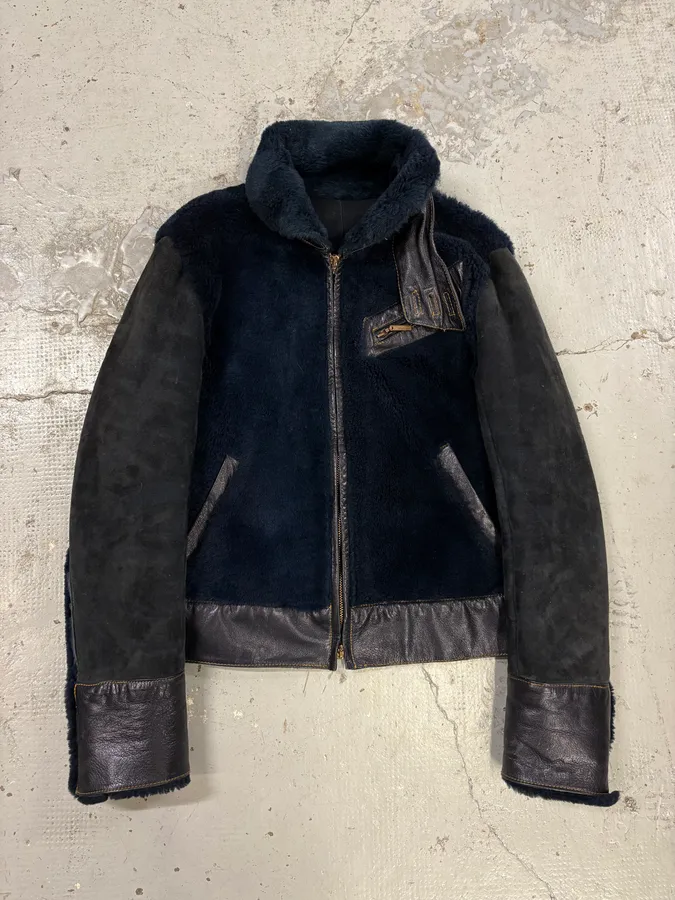 2000s Roberto Cavalli Blue Fur Shearling Jacket
